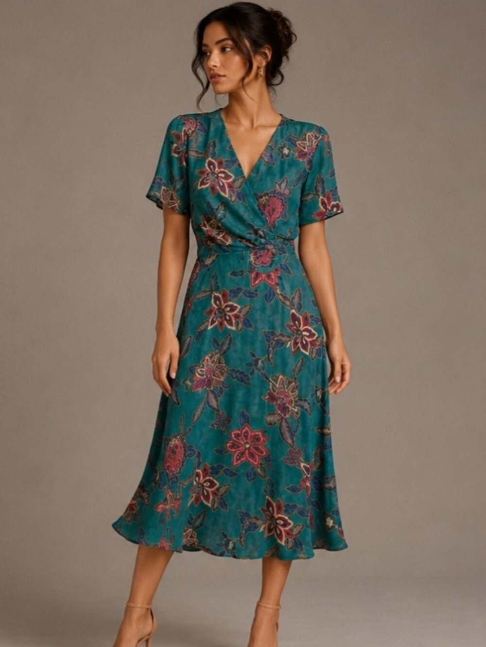 Talbots Teal Floral Midi Dress Us6
